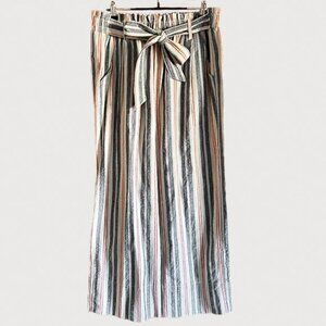 Knox Rose Multicolor Striped Linen Cotton Blend Wide Leg Pants